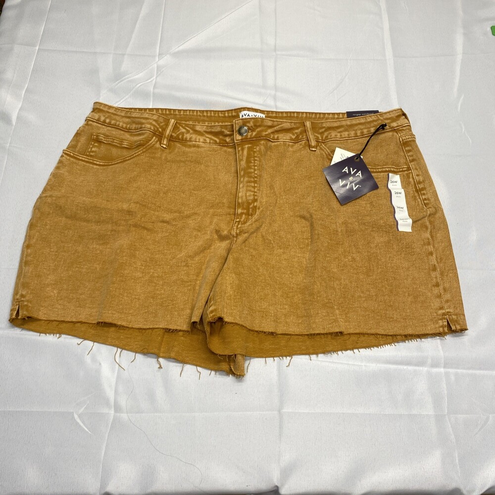 Ava & Viv Mustard Yellow Corduroy High-Rise Shorts Raw Hem Size 26W! Brand New